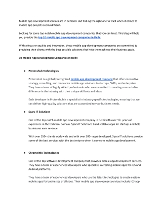 Top 10 Mobile App Development Companies in Delhi