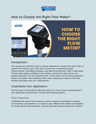 How to Choose the Right Flow Meter