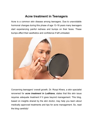 Acne treatment in Teenagers