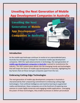 Unveiling the Next Generation of Mobile App Development Companies in Australia