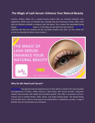 The Magic of Lash Serum: Enhance Your Natural Beauty