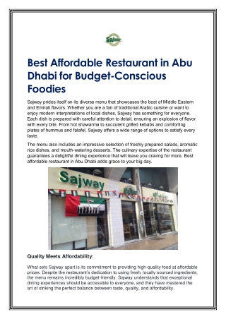 Best Affordable Restaurant in Abu Dhabi for Budget-Conscious Foodies