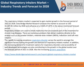 Global Respiratory Inhalers Market – Industry Trends and Forecast to 2028