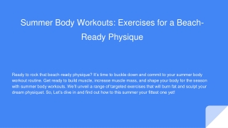 Summer Body Workouts Exercises for a Beach Ready Physique