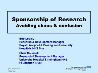 Sponsorship of Research Avoiding chaos & confusion