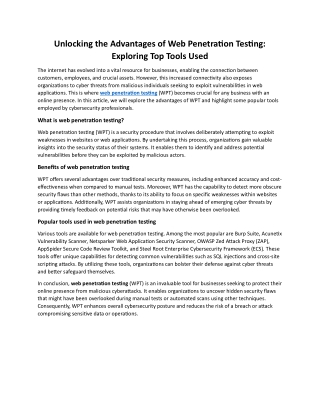 Unlocking the Advantages of Web Penetration Testing Exploring Top Tools Used