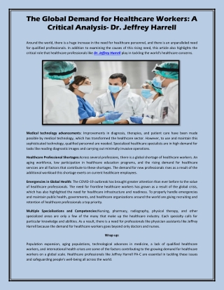 The Global Demand for Healthcare Workers: A Critical Analysis-Dr.Jeffrey Harrell