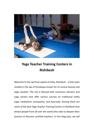 Yoga Teacher Training Centers in Rishikesh