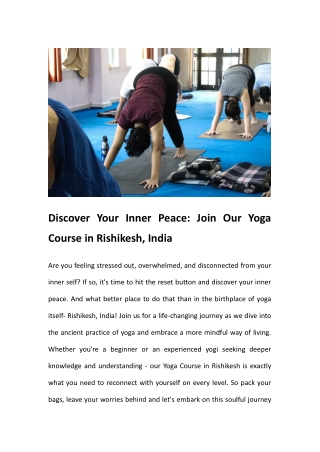 Discover Your Inner Peace: Join Our Yoga Course in Rishikesh, India
