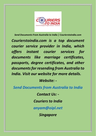 Send Documents From Australia to India  Courierstoindia