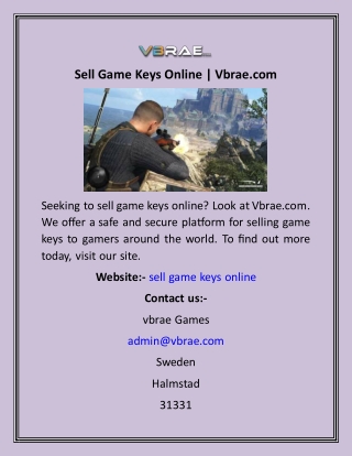 Sell Game Keys Online  Vbrae