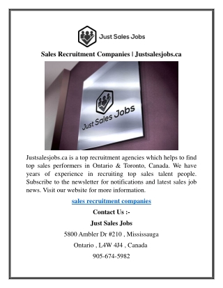 Sales Recruitment Companies  Justsalesjobs.ca