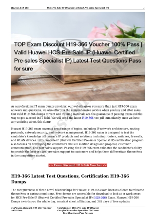 TOP Exam Discount H19-366 Voucher 100% Pass | Valid Huawei HCS-Pre-Sale-IP (Huawei Certified Pre-sales Specialist IP) La