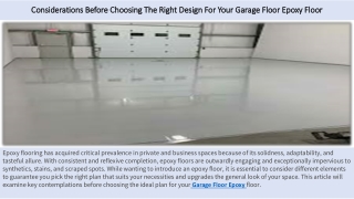 Considerations Before Choosing The Right Design For Your Garage Floor Epoxy Floo