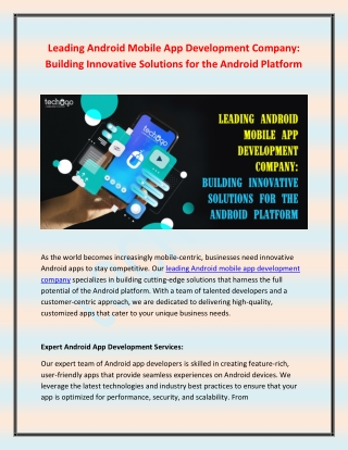 Leading Android Mobile App Development Company Building Innovative Solutions for the Android Platform
