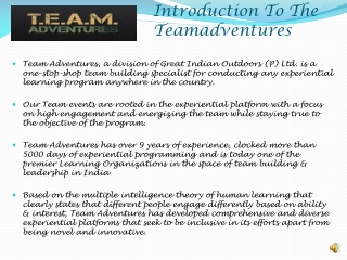 Introduction To The Teamadventures.in