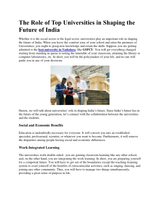 The Role of Top Universities in Shaping the Future of India