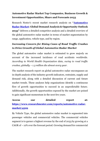 Automotive Radar Market Top Companies, Business Growth | 2033