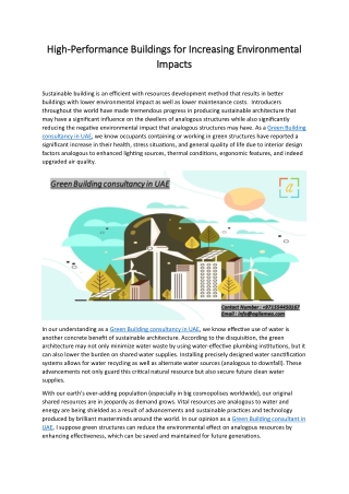 High-Performance Buildings for Increasing Environmental Impacts