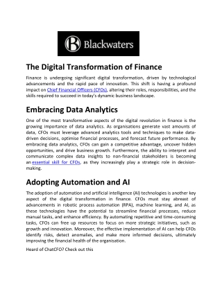 Digital Transformation How Technology is Shaping the Future of CFO's - Blackwaters