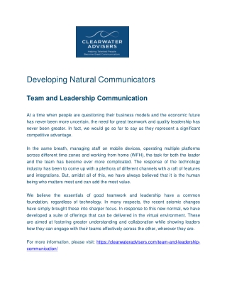 Team Communication - Leadership Coaching - Clearwater Advisers