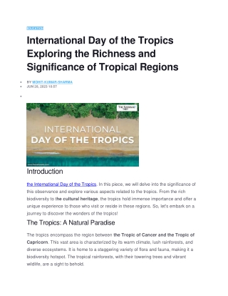 International Day of the Tropics Exploring the Richness and Significance of Tropical Regions