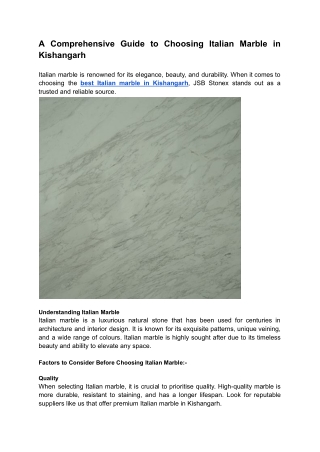 A Comprehensive Guide to Choosing Italian Marble in Kishangarh