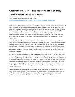 Accurate HCISPP – The HealthCare Security Certification Practice Course