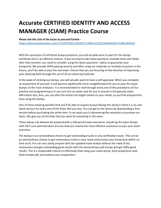 Accurate CERTIFIED IDENTITY AND ACCESS MANAGER (CIAM) Practice Course