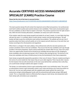 Accurate CERTIFIED ACCESS MANAGEMENT SPECIALIST (CAMS) Practice Course