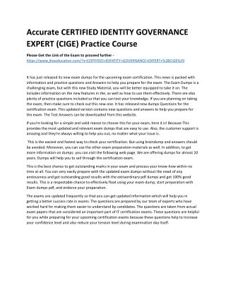 Accurate CERTIFIED IDENTITY GOVERNANCE EXPERT (CIGE) Practice Course