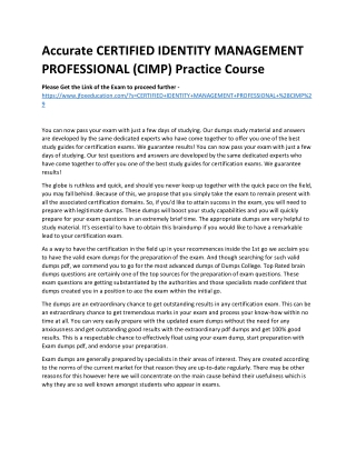 Accurate CERTIFIED IDENTITY MANAGEMENT PROFESSIONAL (CIMP) Practice Course