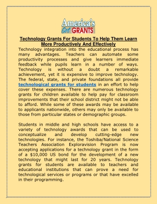 Technology Grants For Students To Help Them Learn More Productively And Effectively