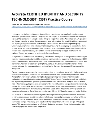 Accurate CERTIFIED IDENTITY AND SECURITY TECHNOLOGIST (CIST) Practice Course