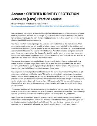 Accurate CERTIFIED IDENTITY PROTECTION ADVISOR (CIPA) Practice Course