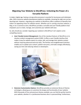 Migrating Your Website to WordPress: Unlocking the Power of a Versatile Platform
