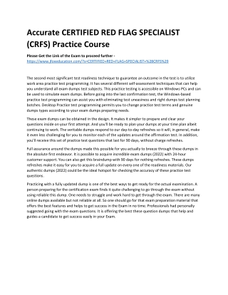 Accurate CERTIFIED RED FLAG SPECIALIST (CRFS) Practice Course