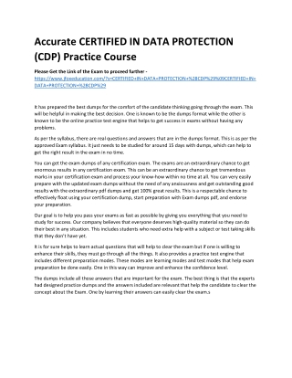 Accurate CERTIFIED IN DATA PROTECTION (CDP) Practice Course