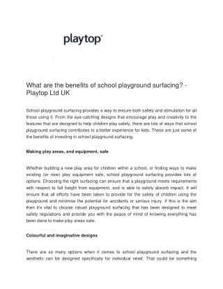 What are the benefits of school playground surfacing - Playtop Ltd UK