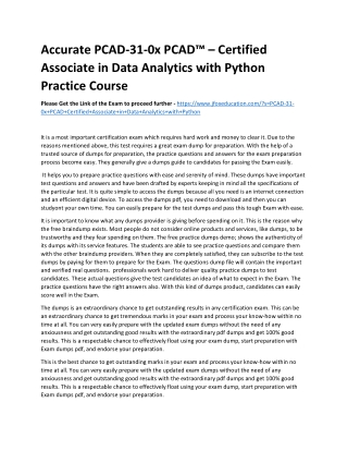 Accurate PCAD-31-0x PCAD™ – Certified Associate in Data Analytics with Python Pr