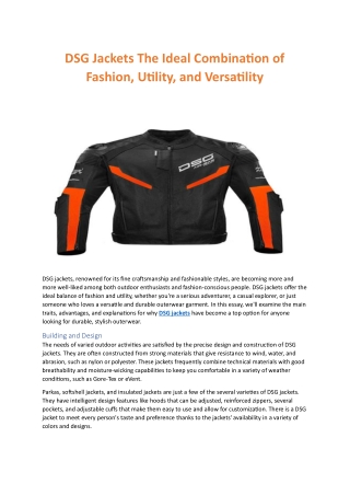 DSG Jackets The Ideal Combination of Fashion, Utility, and Versatility