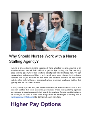 "Reasons Why Nurses Should Partner with a Nurse Staffing Agency"