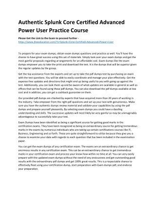 Authentic Splunk Core Certified Advanced Power User Practice Course