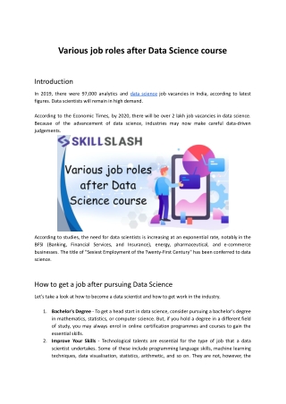 Various job roles after Data Science course