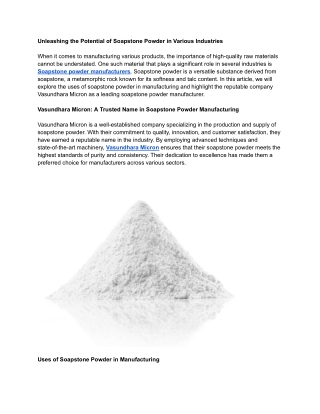 Unleashing the Potential of Soapstone Powder in Various Industries