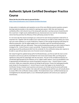 Authentic Splunk Certified Developer Practice Course