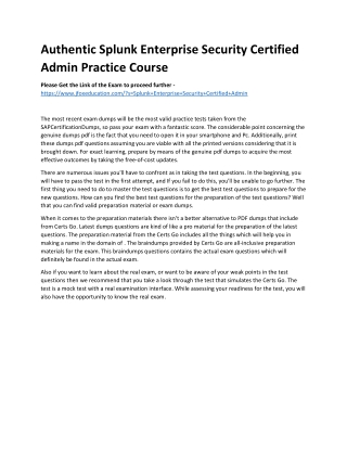 Authentic Splunk Enterprise Security Certified Admin Practice Course