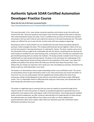 Authentic Splunk SOAR Certified Automation Developer Practice Course