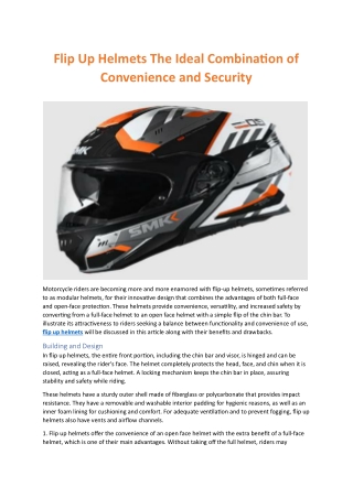 Flip Up Helmets The Ideal Combination of Convenience and Security