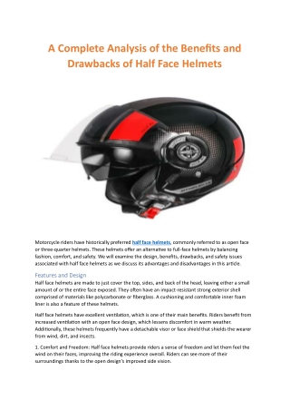 A Complete Analysis of the Benefits and Drawbacks of Half Face Helmets